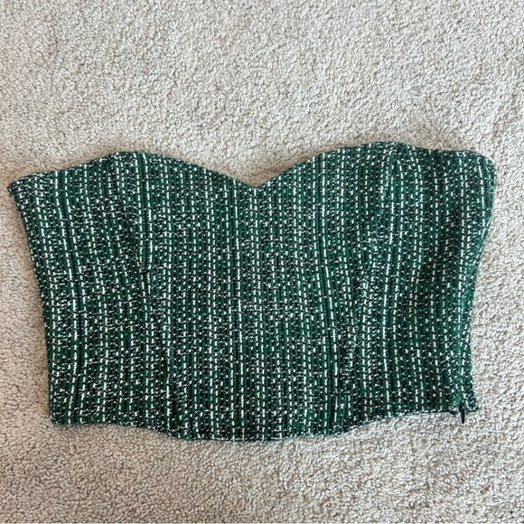 Zara green tweed bustier corset sweetheart neckline crop top Sz M NWT - Picture 3 of 12